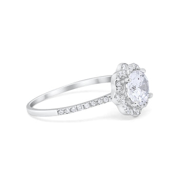Floral Engagement Ring Simulated Cubic Zirconia 925 Sterling Silver